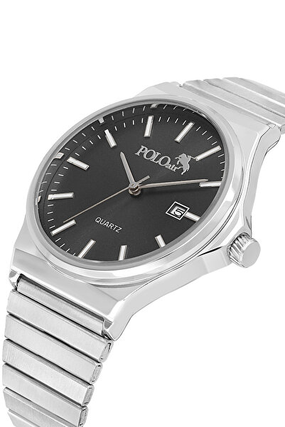 Polo Air ساعة يد رجالية بسوار معدني من الخيزران مع تقويم لون فضي وأسود PL-704...