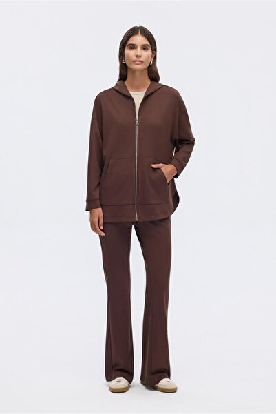 KADRİYE BAŞTÜRK Modal Knitted Hooded Cardigan Brown