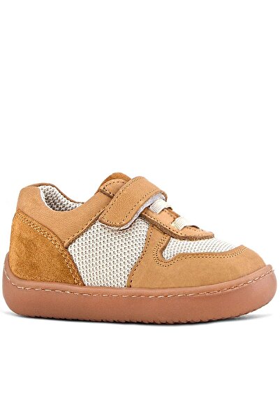 Rakerplus Bob Genuine Leather Tan Cream Barefoot Velcro Elastic Baby Sneaker Shoes