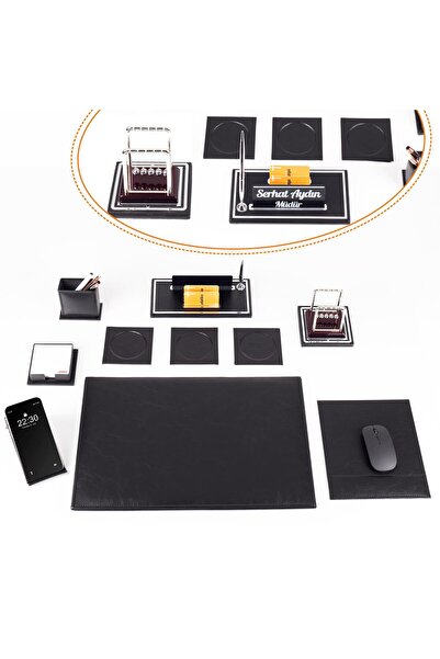 Ofistike Opta 10 Parça Denge Topu Biblolu Siyah Deri Sümen Seti Takımı Gümüş ...