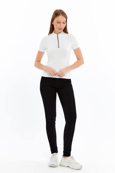 Maison La Femme Women's short sleeve half zip Slim Fit t-shirt