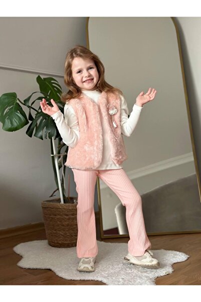FURKYY Girl's Winter 3-Piece Set Vest Set Top and Bottom Set