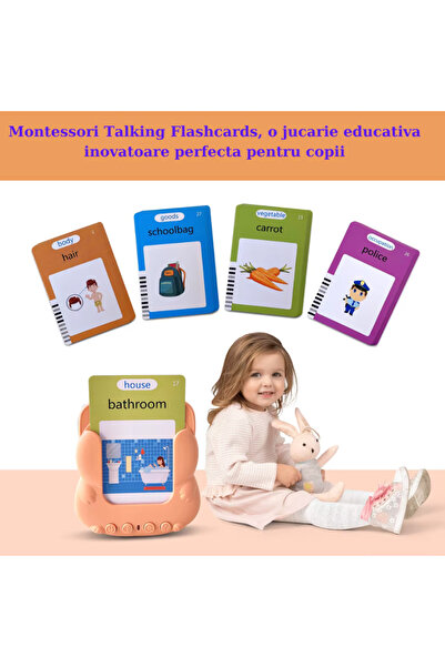 sallma Montessori Educational Toy — English Card Reader, 224 Words, 112 Flash Cards, MicroUSB, Orange
