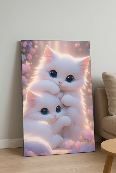 BLT DİZAYN Fairy Tale Cute White Cats Glass Painting