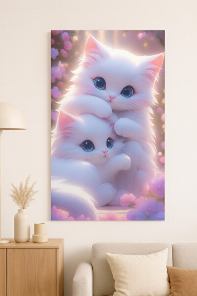 BLT DİZAYN Fairy Tale Cute White Cats Glass Painting