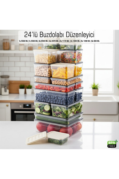 FİTHOME 24-Piece Leak-Proof Storage Container Set Refrigerator and Freezer Organizer Set Microwave Safe