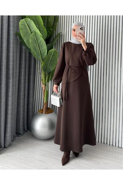 Molly Nelly Γυναικείο μακρύ φόρεμα σκουμπά με λεπτομέρεια σάλι με γιακά