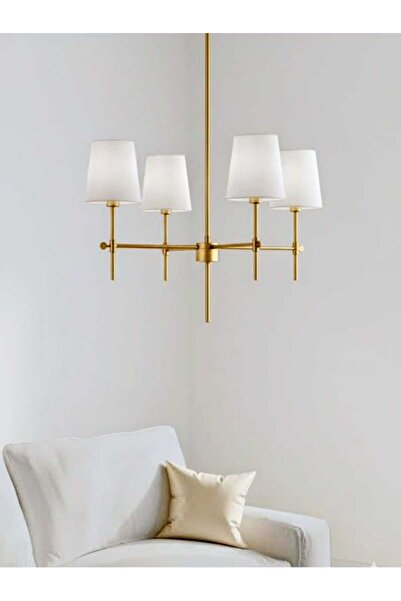 Aydınlatma Dünyam Hazal Modern Tasarım Eskitme Avize 4 Kollu Krem Abajur Salo...