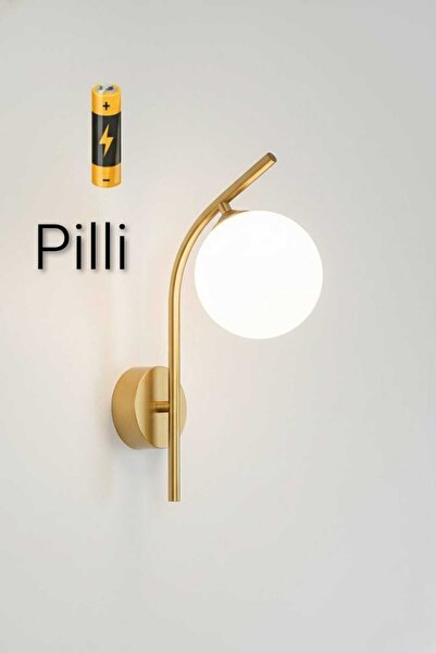 Aydınlatma Dünyam Bade Modern Tasarım Pilli Aplik 2 Adet Tak Çalıştır Duvar Camlı Aplik Eskitme Glop Camlı