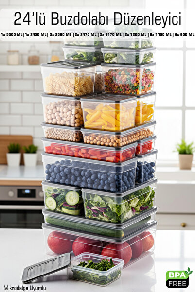 FİTHOME 24-Piece Leak-Proof Storage Container Set Refrigerator and Freezer Organizer Set Microwave Safe