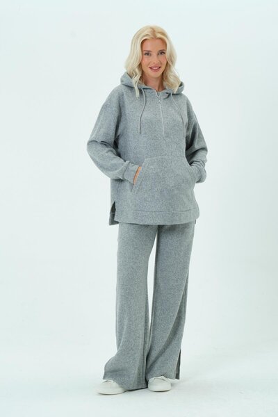 BUSA Pregnant Hooded Half Zipper Wide Leg Thessaloniki Double Suit Gray