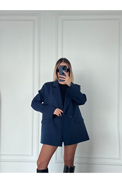 solena sln Γυναικείο μπλέιζερ πολυβισκόνης με διπλά κουμπιά βάτα τεμαχίων oversized