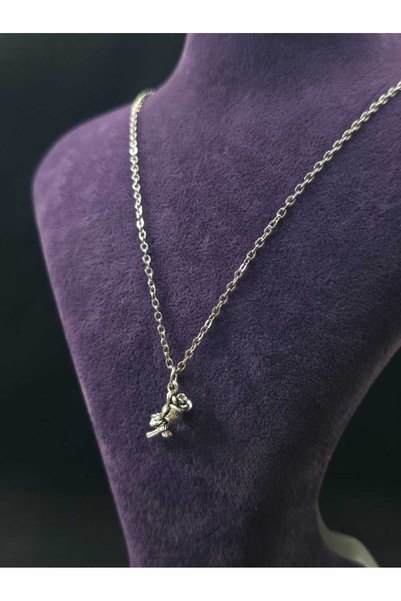 sarıyer silver Rose Flower Figured Steel Women's Necklace Rose Pendant Vintage Daily Use Love Lover Jewelry