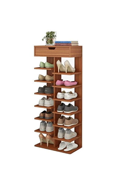 TodayShop Spacious double 7-tier shoe cabinet, elegant and versatile, dark oak finish