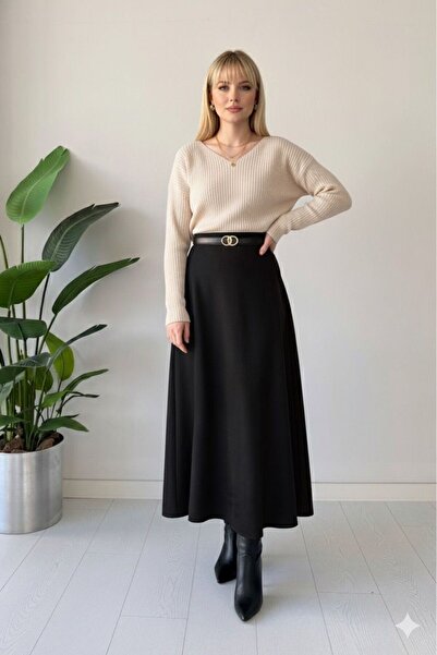 tülaybutik Women's Winter Nubuck Fabric Long Skirt 95 cm Length