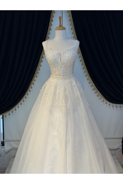 Miss Monalisa Moda Dantelli Askılı Bel Detaylı Gelinlik