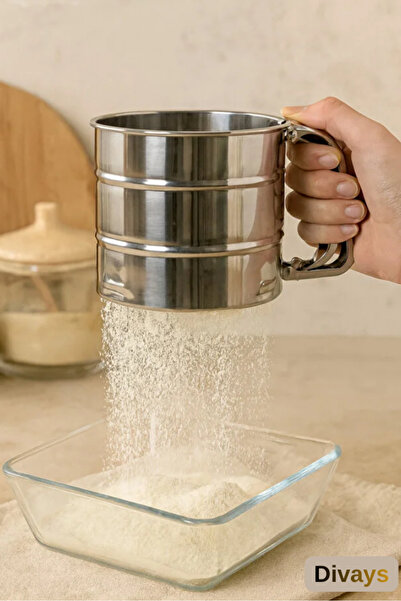 DİVAYS منخل دقيق معدني مقاوم للصدأ مع زناد: منخل لتصفية السكر والكاكاو والمنتجات المسحوقة |   مطبخ عملي