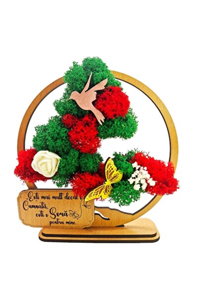 OEM Decorative Picture - Bonsai with Stabilized Moss and Decorative Accents (Beige, 15 cm)