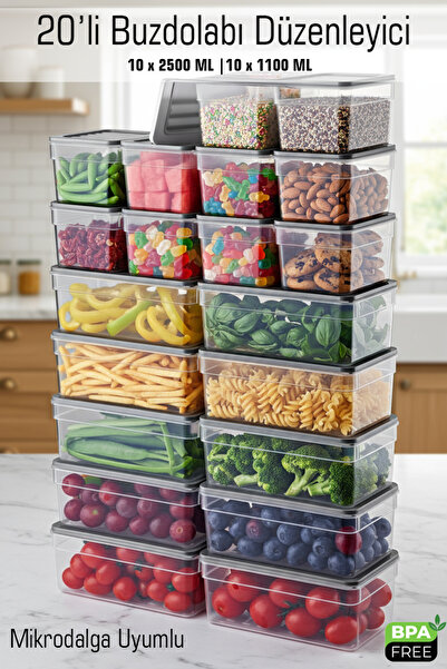 FİTHOME Set of 20 Deep Storage Containers 10X2500 ml 10X1100 ml – Bpa-Free Leak-Proof Microwave Compatible