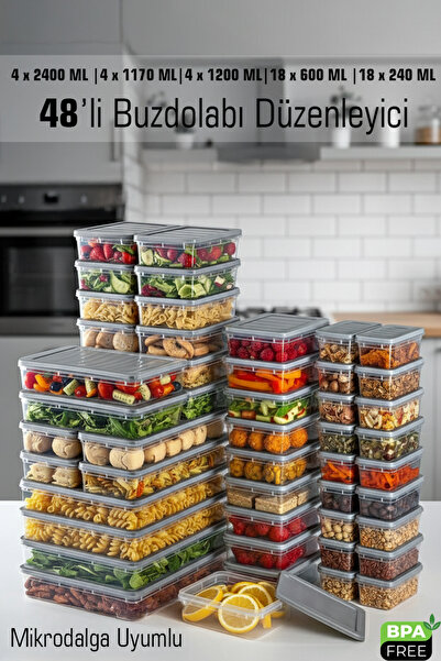 FİTHOME 48 Piece Mega Storage Container Set – 2400-1170-1200-600-240 ml – Locking Lid – Leakproof – Bpa-Free