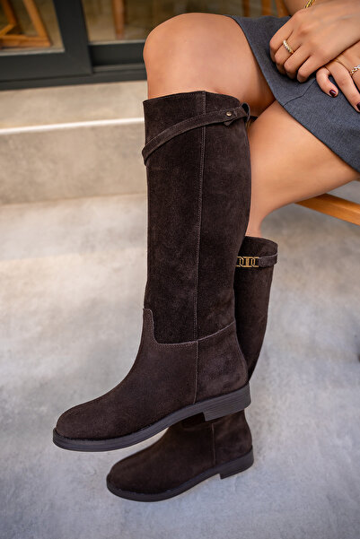 LAMİNTA Hunt Bitter Brown Suede Women's Detachable Buckle Detailed Boots