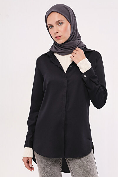 armonika Women's Black Hijab Long Sleeve Tunic Shirt Arm-26K001073