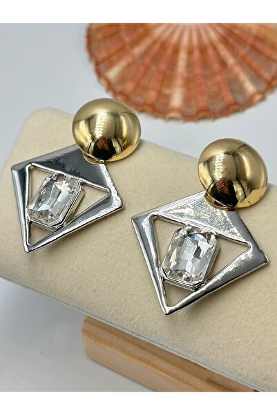 MyladyAccessoriess Baguette Stone Detail Double Color Earrings (Brass Plated)