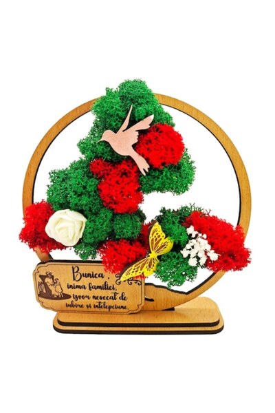 OEM Decorative Frame - Bonsai with Stabilized Lichens and Decorative Accents - Message for Grandma