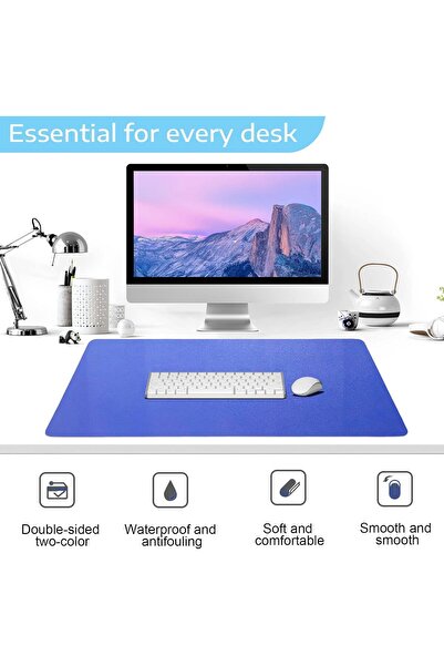 SKY TOUCH SKY-TOUCH Mouse Pad 80x40cm PU Leather Extended Gaming Desk Mat (Blue/Yellow)