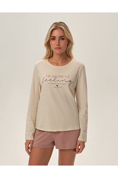 Henderson Women's 2-Piece Pajama Set Long Sleeve T-Shirt & Shorts Romantic Design 100% Cotton | Freja