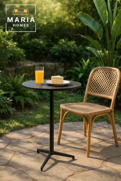 MARIA HOMES Modern Black Round High Table 60×104 cm – Tall Café Bar Table with Metal Base