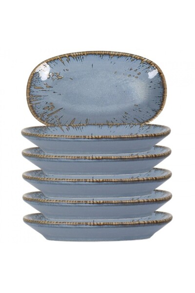 Bonna Set of 6 Snell Sky oval porcelain plates 24x14cm
