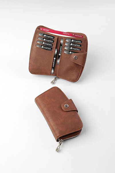 CENGİZ PAKEL Medium Size Women's Wallet - 65306 - Tan