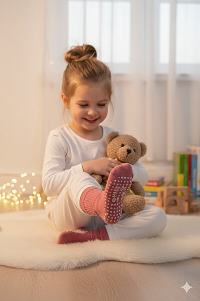 Ollero 4 Pairs of Non-Slip Sole Thick Terry Socks for Girls