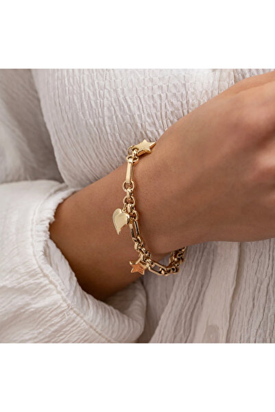 NİSERAJEWELLERY Charm Kalp ve Yıldız Altın Bileklik