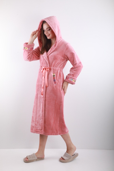 Wild Love Παλτό με κουκούλα με κέντημα από 100% μπαμπού – Μαλακά, ζεστά και κομψά ρούχα για το σπίτι