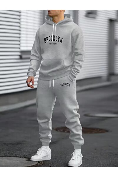 ship master Men's Casual Hoodie & Sweatpants Set'Brooklyn' Printed |   Autumn/Winter Pajama Set