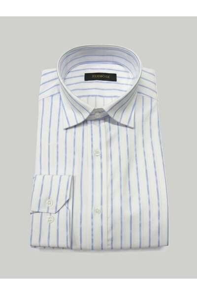 HERMOSE White Blue Striped Modern Fit Men's Shirt