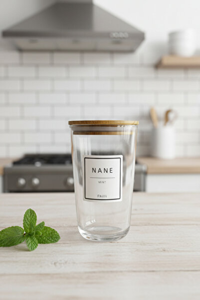 Fhilli Motto Plus - Set of 6 Pine Wood Vacuum Lid Labeled Glass Storage Containers Spice Jar Set 400 ml