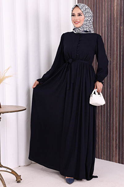 Bym Fashion Button Detail Dress 6055 Navy Blue