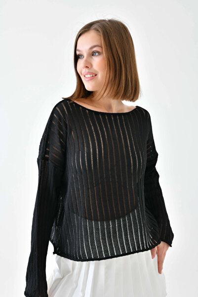 Park Karon Women's Boat Neck Knit Detail Casual Knitwear Sweater