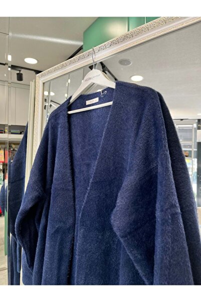 MRM MERAM BUTİK Adn Angora Cardigan - Dark Blue - Standard (Size 42-46 Compatible)