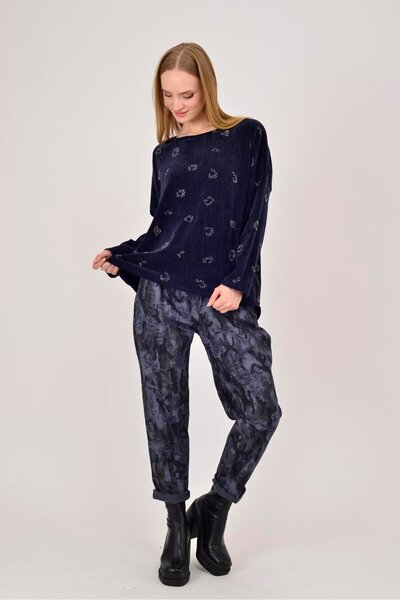 Park Moda 25584 Stone Embroidered Taupe Velvet Blouse