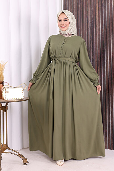 Bym Fashion Button Detail Dress 6055 Khaki