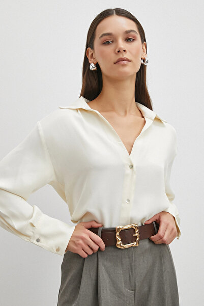 Never more Viscose Satin Shirt Ecru