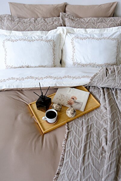 İyi Geceler İstanbul 100% Cotton Daphne Embroidered Dowry Muslin Bedspread Duvet Cover Set 9 Pcs.
