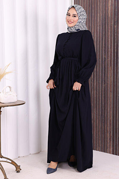 Bym Fashion Button Detail Dress 6055 Navy Blue