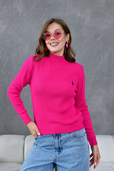 Park Karon Women's Mock Neck Hair Braid Embroidery Detailed Knitwear Sweater