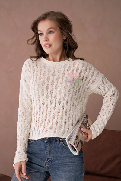 Park Karon Women's Crew Neck Knit Detail Knitwear Sweater