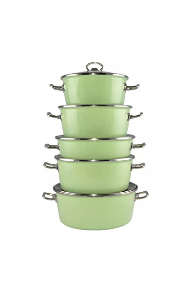 Perfect Home Elite Green Enameled Steel Pot with Glass Lid, 3.3 Liters, 22 cm
